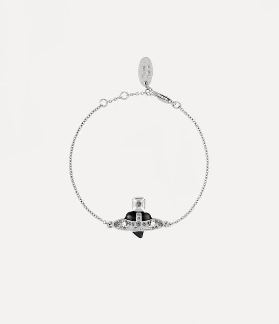 Vivienne Westwood New Diamante Heart Bracelet Platinum / Black Diamond Crystal / Black | 653107ONB