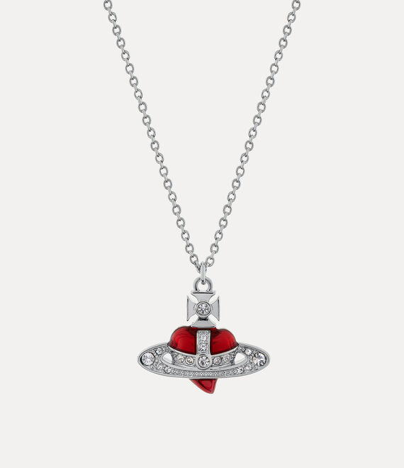 Vivienne Westwood New Diamante Heart Pendant Necklace Platinum / Crystal / Indian Pink Enamel | 864912TKI