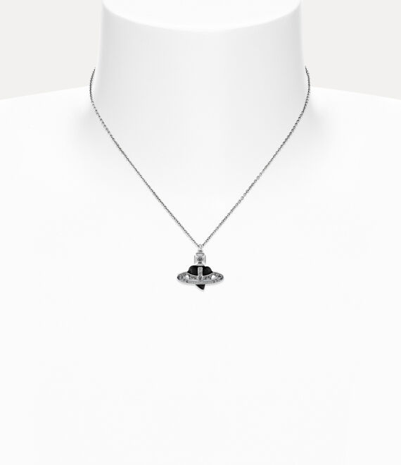 Vivienne Westwood New Diamante Heart Pendant Necklace Platinum / Black Diamond Crystal / Black | 132658BZC