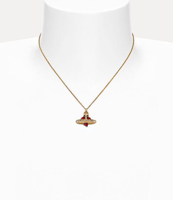 Vivienne Westwood New Diamante Heart Pendant Necklace Gold / Crystal / Indian Pink Enamel | 704368KLR