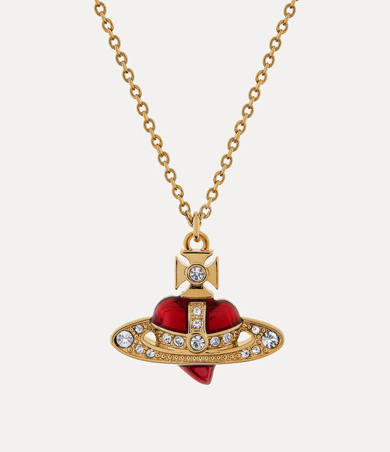 Vivienne Westwood New Diamante Heart Pendant Necklace Gold / Crystal / Indian Pink Enamel | 704368KLR