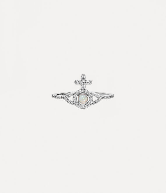 Vivienne Westwood Olympia Ring Platinum / White Cz / White Synthetic Opal | 273589LEO