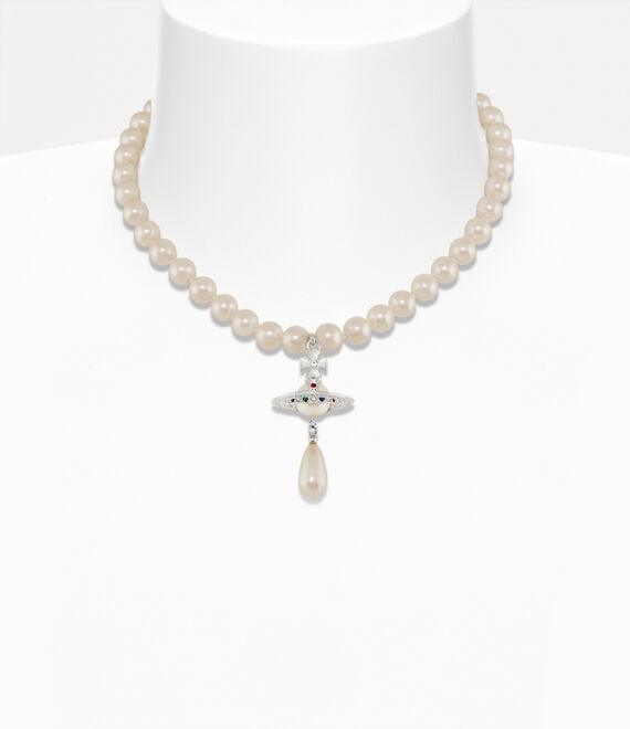 Vivienne Westwood One Row Pearl Drop Choker Platinum/Pearl/Multi | 572849URJ