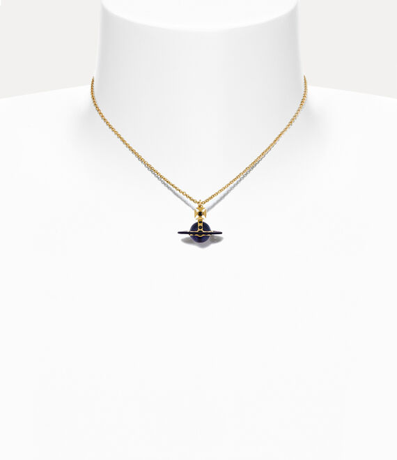 Vivienne Westwood Petite Original Orb Pendant Necklace Gold/Dark Purple,Opaque Jet Enamel/Berry Blue | 230816XKL