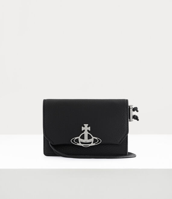 Vivienne Westwood Re-vegan Grain Card Holder Strap Black | 724593BFT