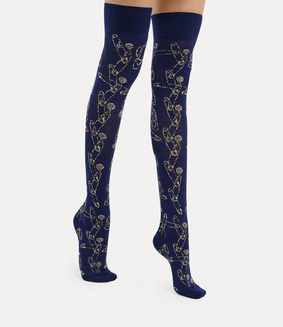 Vivienne Westwood Safety Pin Over The Knee Socks Navy Blue | 970314ZIG