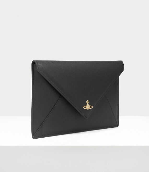 Vivienne Westwood Saffiano Envelope Clutch Black 3d Orb | 820714NAE