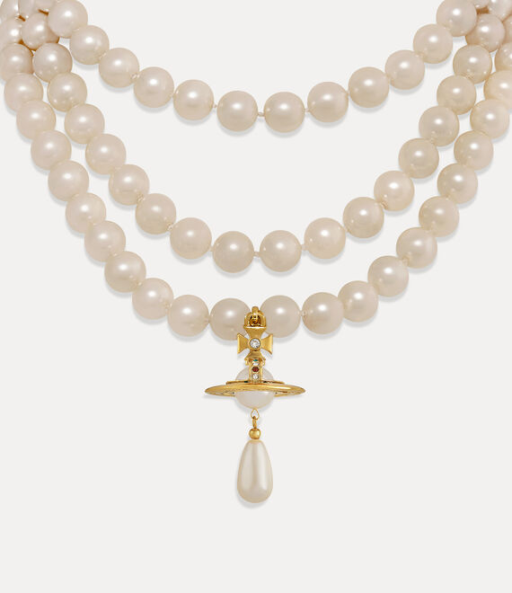 Vivienne Westwood Three Row Pearl Drop Choker Gold | 283179TCI