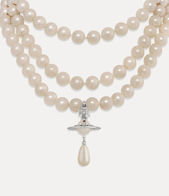 Vivienne Westwood Three Row Pearl Drop Choker Platinum/Pearl/Multi | 693142VDX