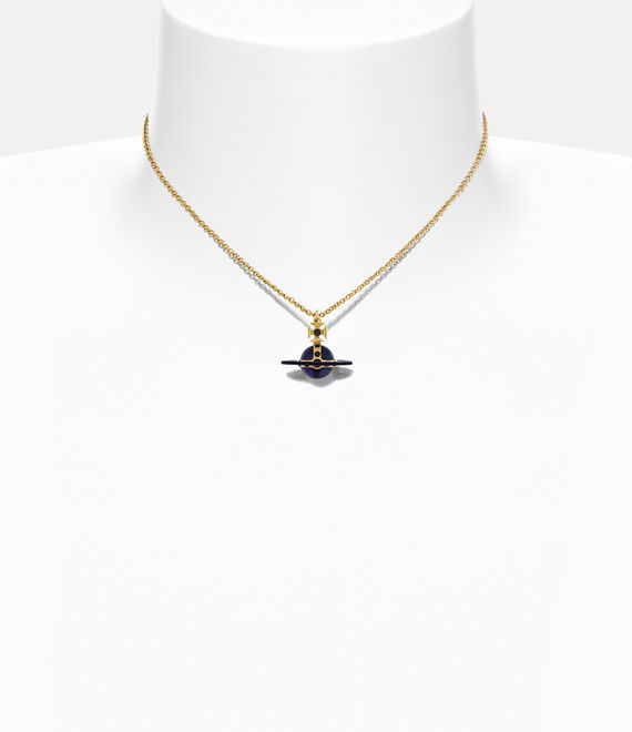 Vivienne Westwood Tiny Original Orb Pendant Necklace Gold/Dark Purple Enamel/Berry Blue Cz/Jet Crystal | 130475XIG