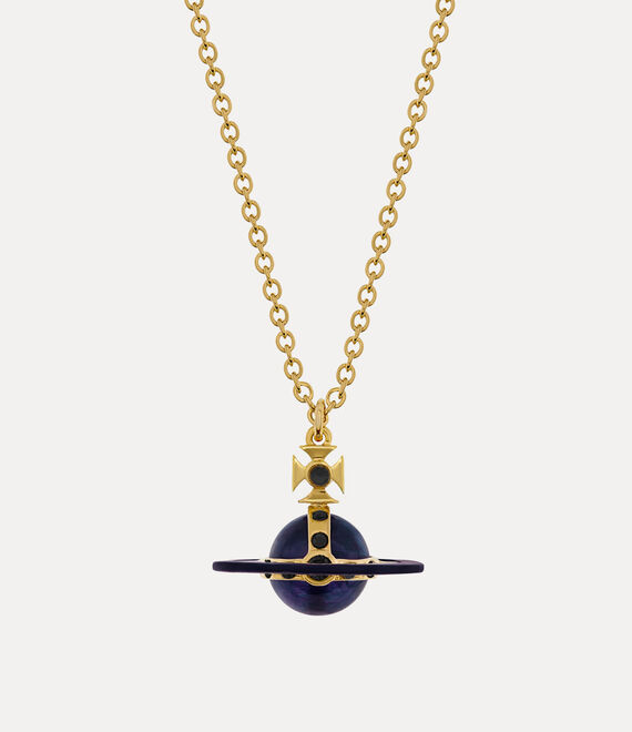 Vivienne Westwood Tiny Original Orb Pendant Necklace Gold/Dark Purple Enamel/Berry Blue Cz/Jet Crystal | 130475XIG