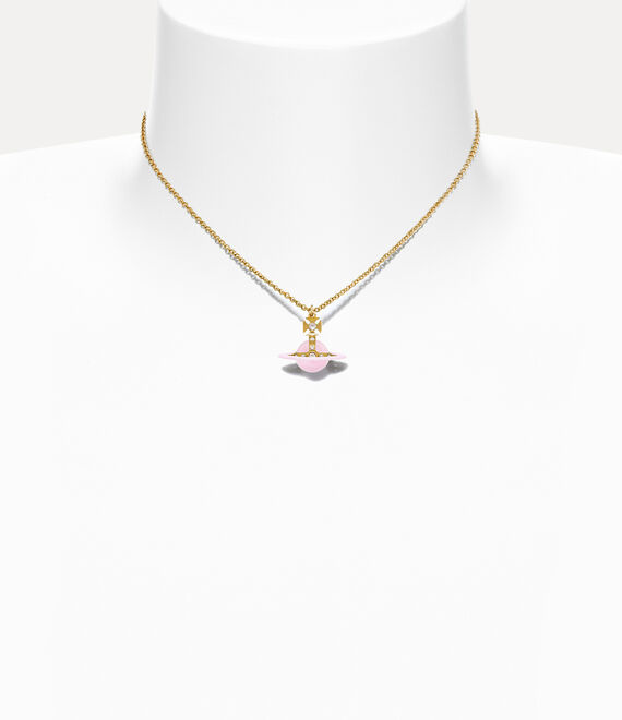 Vivienne Westwood Tiny Original Orb Pendant Necklace Gold/Pale Pink Enamel/Milky Pink Cz/White Crystal | 235798ONM